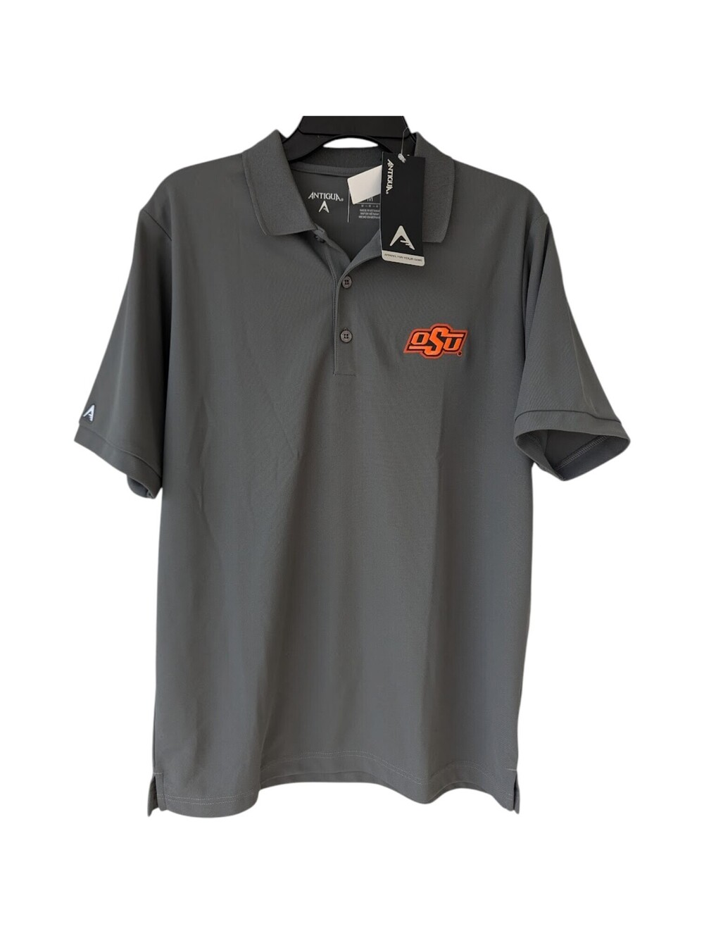 NWT Antigua Oklahoma State Cowboys Gray Polo Shirt Men Medium Golf Top 21.5x28.5